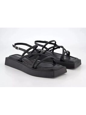 Vagabond Evy Black Leather Strappy Square Toe Flatform Sandals Sz 36 US 6